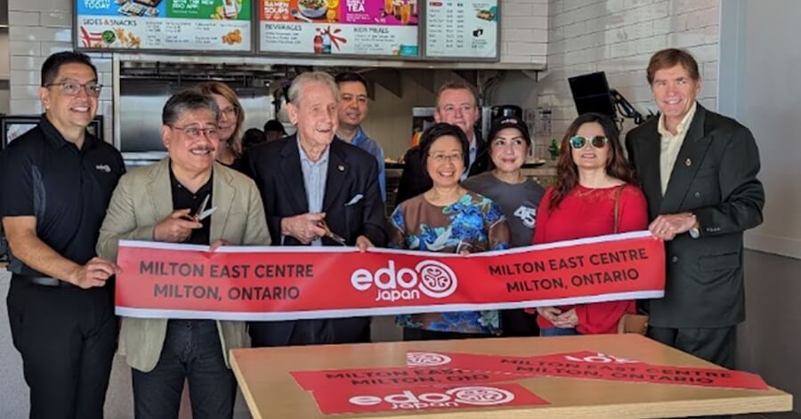 MiltonToday’s Daniel Coleman joins Milton’s mayor and city councillors, along with the Edo Japan national marketing team, at the restaurant’s recent opening