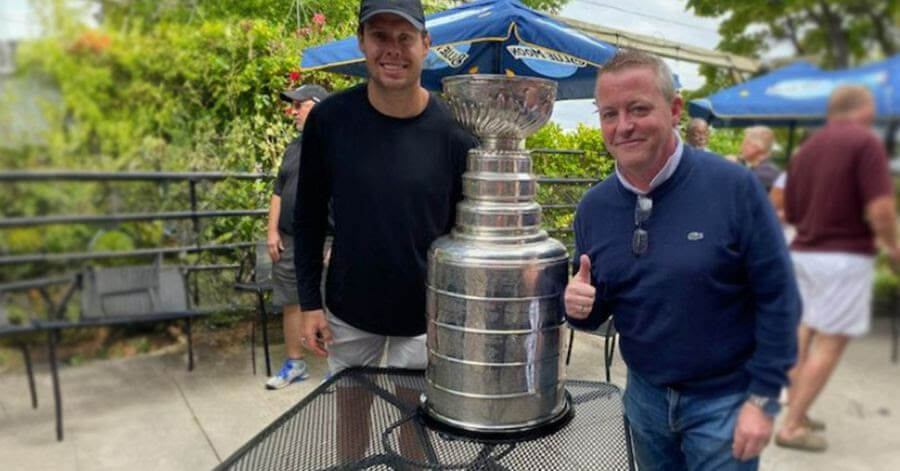 Daniel Coleman with the Stanley’s Cup and second-time Stanley Cup winner, Carter Verhaeghe