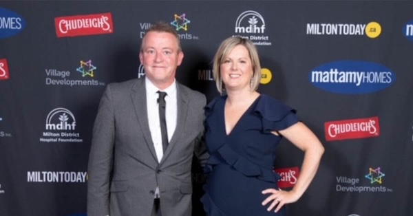 Attendees (including our own Daniel Coleman, pictured with Katie McMillian, Executive Director of the Milton District Hospital Foundation) dressed their best for the 2024 Gift of Health Gala held at the Burlington Convention Centre