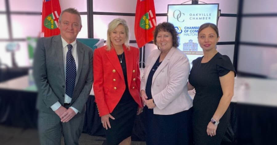 Village Media’s Daniel Coleman, Liz O’Donnell and Charlene Luis attend the Chamber of Commerce Speaker Series (Oakville Chamber, Milton Chamber, Halton Hills Chamber) with Bonnie Crombie, Leader of the Ontario Liberal Party (middle left) at The Oakville Conference Centre.