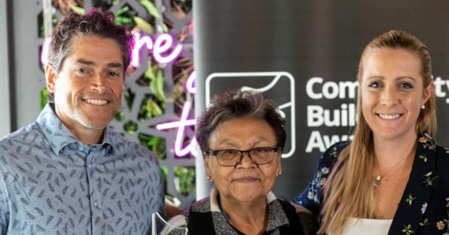 Barbara Nolan accepts her 2024 SooToday Community Builders Award for Education from award sponsors Paul Spina and Michaela Carrau Van Der Weck from Tenaris. | Kenneth Armstrong