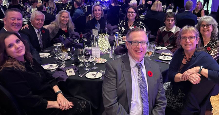 Villagers from BurlingtonToday and FlamboroughToday joined together at the Village Media sponsored table at Jonny's Gold Ribbon Gala on Nov. 9 at the Hamilton Convention Centre. Ted Lindsay, Julie Slack, Brenda Jefferies and Cara Nickerson enjoyed an evening of fundraising in honour of local teen Jonathan Brown, who died of Ewing sarcoma at age 19 in 2021. His family is raising funds to build a teen room at Keaton's House - Paul Paletta Children's Hospice in Dundas, which is currently being constructed.