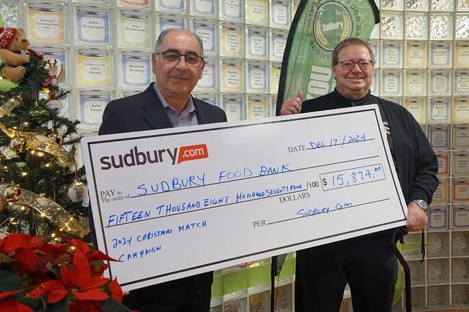 Abbas Homayed, Sudbury.com and Dan Xilon, Executive Director for the Sudbury Food Bank