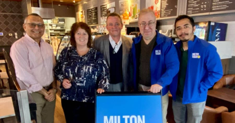 Our Milton team gathers at the launch event for MiltonToday.ca at Coffee Culture Cafe